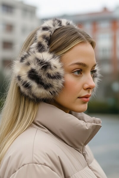 CAŞ DEKORASYON Leopar Desenli Peluş Kulaklık