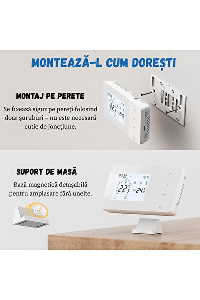 BIRAI ® Termostat inteligent WiFi EcoTherm – Control vocal, programabil, eficient energetic