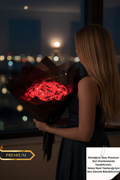 HOVARDA Led Işıklı Kırmızı Kelebek Buketi Premium Model Sevgiliye Özel Hediye Çiçek Doğum Günü Kız Arkadaşa