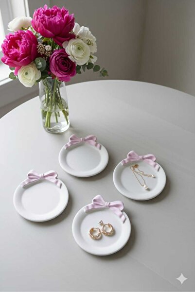 beautystyle Διακοσμητικό πιάτο με ροζ κορδέλα 4 τεμαχίων, δίσκος κοσμημάτων, ...