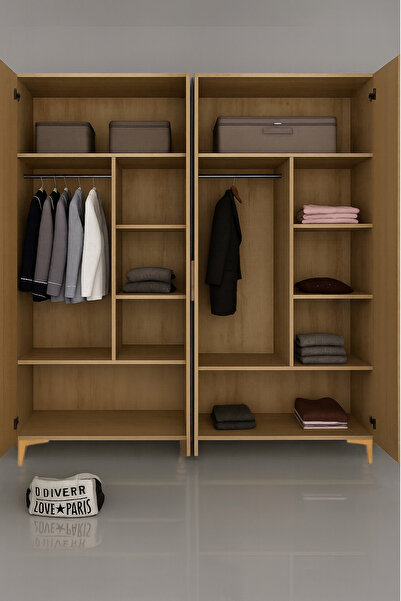 arionkids Ege Dolap 4 Kapaklı | %100 MDF | REHAU Kapaklı | Ağaç Ayaklı