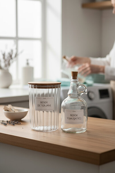 zezedesing Буркан за бебешки перилен препарат с дървен капак и овален шарки 2...