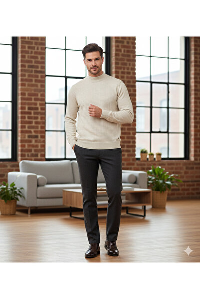 güncüoğlu Half Fisherman Self-Patterned Steel Knitted Men's Sweater