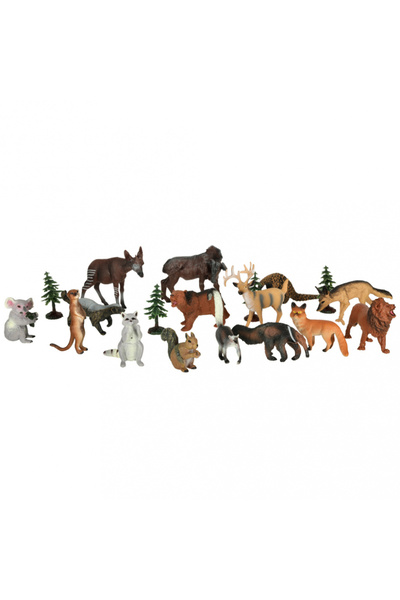 Ikonka Set figurine pentru copii Zoo safari, cu 19 elemente in cutie de transport cu maner