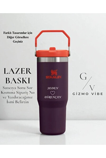 Stanley Kişiselleştirilmiş The Iceflow Flip Straw 2.0 Tumbler 0.89l 30oz Termos Özel Baskılı Mor Turuncu