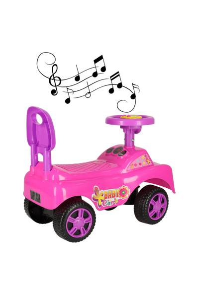 Ikonka Masinuta pentru copii Ikonka, fara pedale pink, volan cu butoane muzicale, potrivita copiilor intre