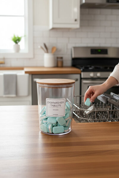 zezedesing Dishwasher Tablet Detergent Jar/box Wooden Vacuum Lid 2300 ml