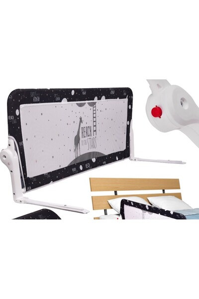 Ikonka Bariera de protectie pentru pat copii, black, cadrul metalic, dimensiune 200 x 37 x 63 cm,