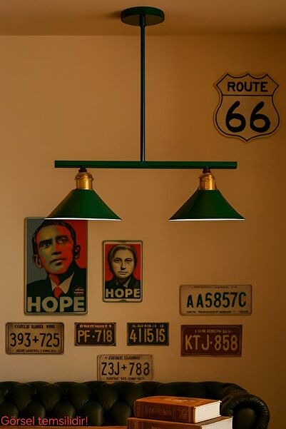 Bozyaka Aydınlatma Kleps Dekoratif 2'li Metal Sıralı Avize Yeşil (RAL 6005) Modern Iç Mekan