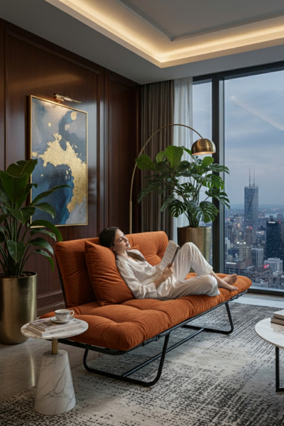 Berta Concept Bhusra Yatak Olabilen Mekanizmalı Ikili Kanepe Kolları Açılan Yataklı Koltuk Turuncu