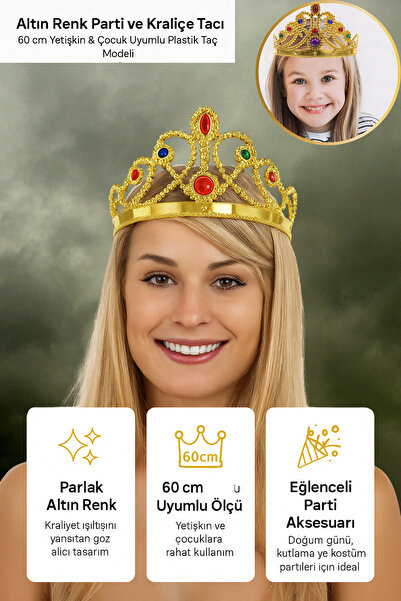 Tamsena Store Göz Alıcı Altın Renk Parti ve Kraliçe Tacı – 60 cm Yetişkin & Ç...