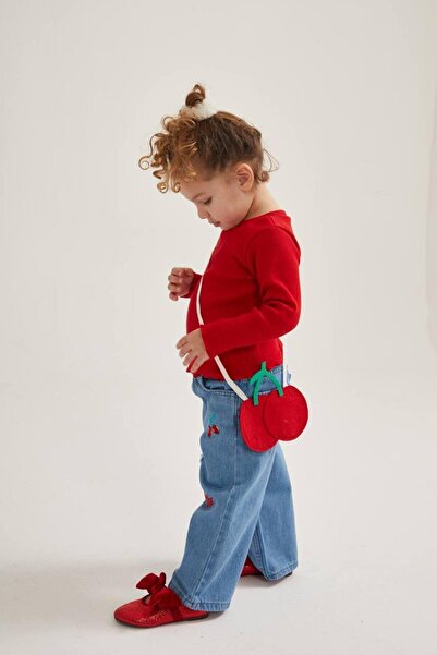 bebegci Kiraz Desen Detaylı Kot 3'Lü  Bebek Takım