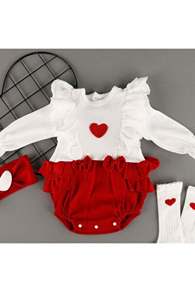 bebegci Heart Embroidered Bow Baby Kids 3-Piece Girls Set