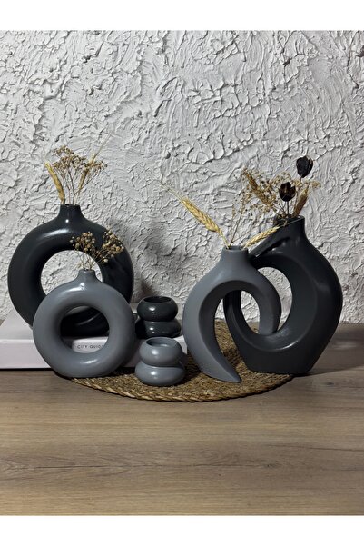 Zigzag Home Set decorativ de 6 bucăți de vază și suport pentru lumânări / vază inelară, vază pentru iubitorii de iederă, set de suporturi pentru lumânări tealight