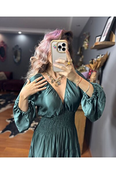 MODAGK Imported Design Silk Satin Dress with Elastic Waist