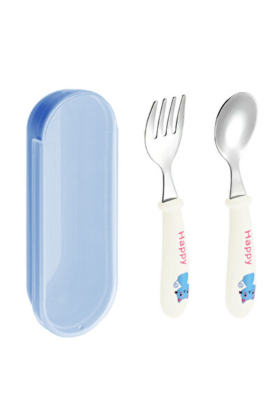 jojobebek شوكة وملعقة للأطفال من طراز بيضاء رينك كات موديل بريميوم، مصنوعة من...