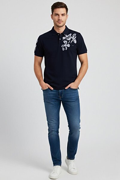 Sabri Özel NAKIŞLI DÜĞMELİ POLO YAKA ERKEK T-SHIRT Siyah