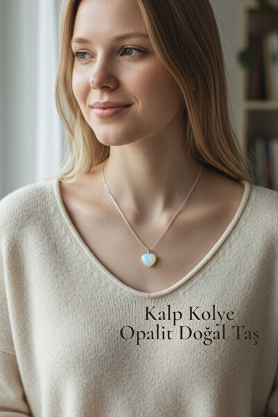 NBS Beautiful Naturel Stones قلادة من الحجر الطبيعي على شكل قلب من أوباليت