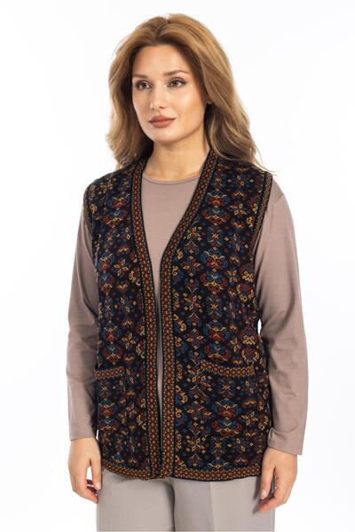 Mutlu City Kadın Etnik Model Triko Örgü Kilim Anne Yelek 1070