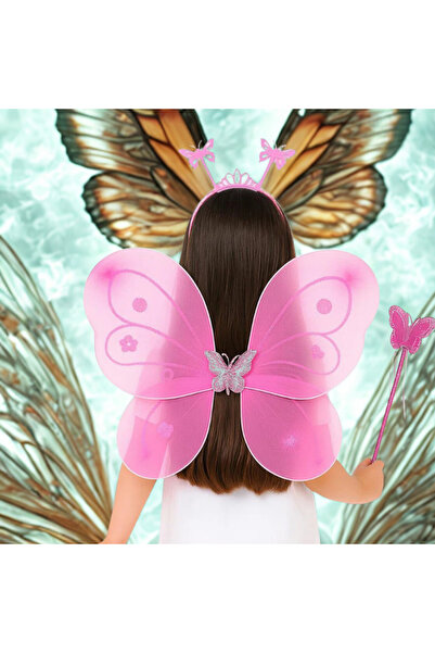 Generic Brand Pink Butterfly Girl Set – 50 cm Butterfly Wing, Crown and Wand