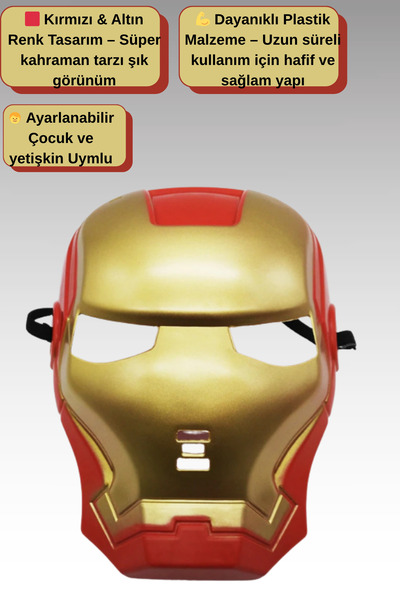 Tamsena Store Kırmızı Altın Renk Süper Kahraman Demir Adam Maskesi