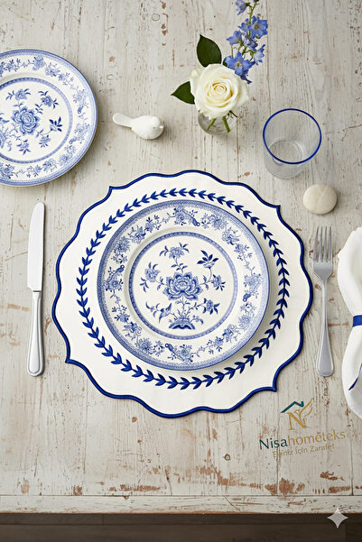 Nisahometeks 4 Adet Nakışlı Keten Amerikan Servis - Keten Supla