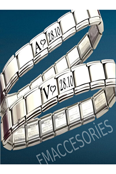 Feride Kişiye Özel İsimli Kalpli Tarihli ay ve güneşli 2 adet italyan çelik c...