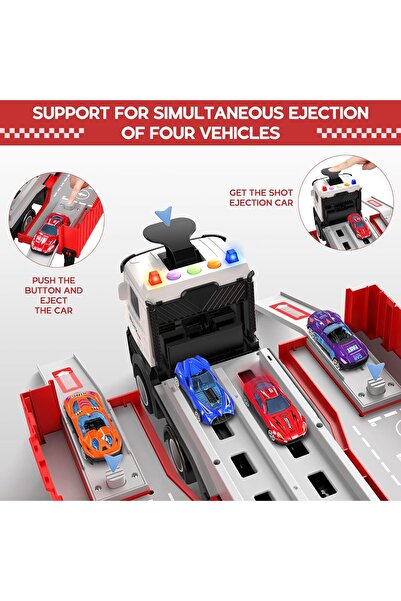 FLYHSO Race Car Track Toy Truck with Foldable Tracks & 8 Alloy Cars for 3+ Kids