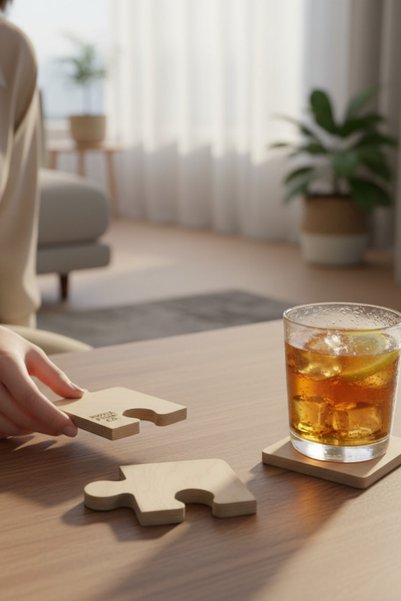 MONTETOYS Wooden Square Coaster and Puzzle