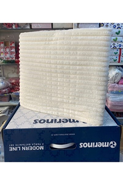 Merinos Modern Line 2 Parça Tek Battaniye Seti - Ekru