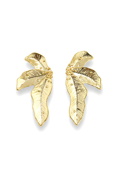 La Clarte Kadın Altın Renk Yaprak Model Küpe – Organik Formlu, Parlak ve Modern Stil