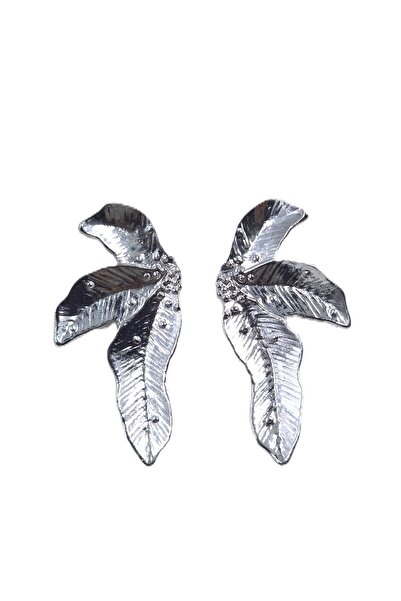 La Clarte Women's Silver Color Leaf Model Earrings – Shiny, Organic Form and ...