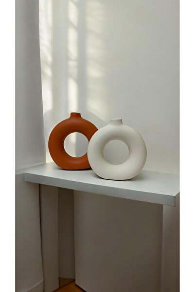 Porselian Orange White Handmade Orange White Decorative Modern 2-Piece Ring Bohemian Vase