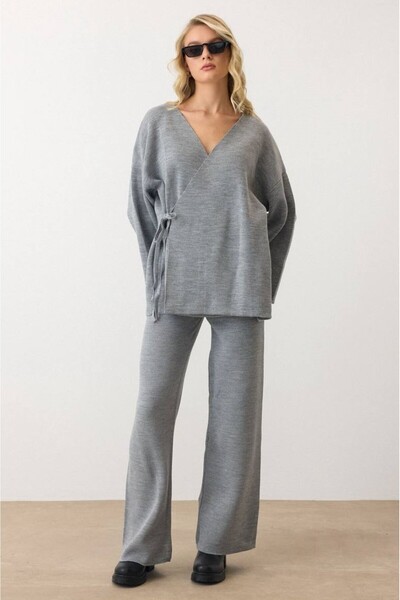 MAXXANA Lace-Up Kimono Pants Double Knitwear Set