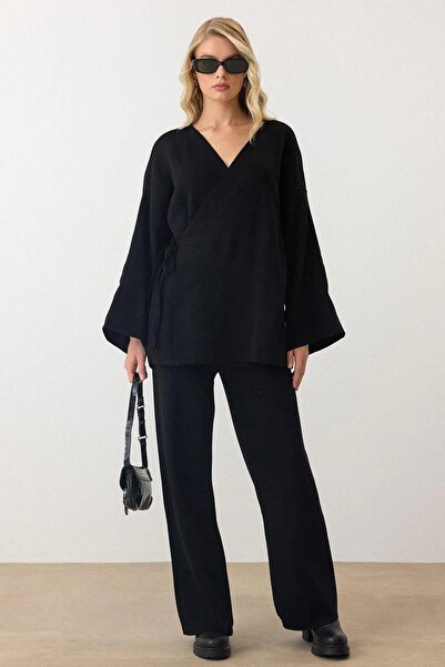 MAXXANA Lace-Up Kimono Pants Double Knitwear Set