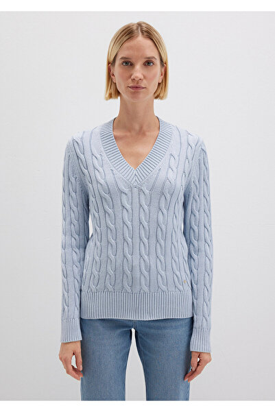 Mavi İpek Karışımlı V Yaka Kazak Slim Fit / Dar Kesim 1710720-70813