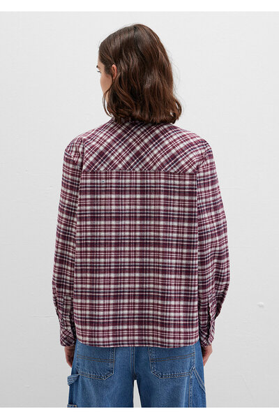 Mavi Bordo Ekose Gömlek Loose Fit / Bol Rahat Kesim 1211301-90949