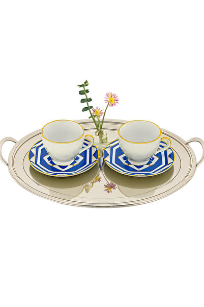 Porland 2 Kişilik Morocco Desen2 Mavi Tabaklı Çay Fincanı Takımı 170cc