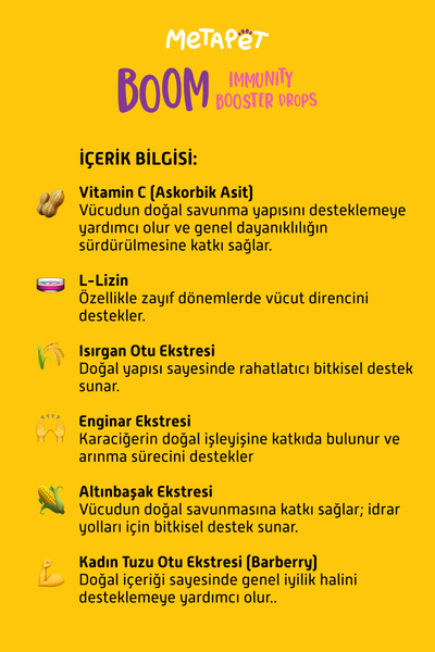 Metapet Köpekler için Bağışıklık Sistemi Güçlendirici, C Vitamini ve Lysine Vitaminleri Bağışıklığı Damla