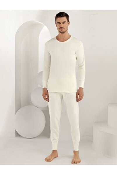 Şahinler Men's Crew Neck Long Length Cuff Interlock Underwear Bottom Top Set
