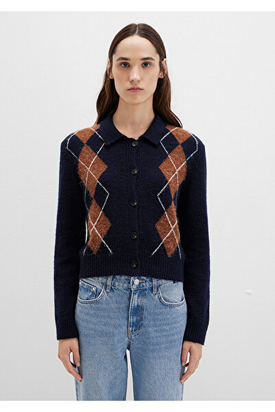 Mavi Yün Karışımlı Baklava Desenli Lacivert Hırka Slim Fit / Dar Kesim 1710825-84371