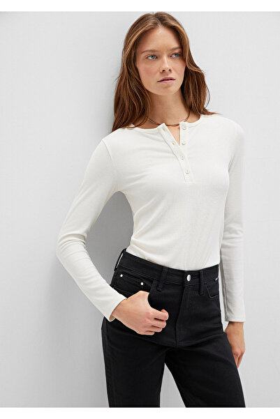 Mavi Uzun Kollu Ekru Basic Tişört Slim Fit / Dar Kesim 1613621-80194