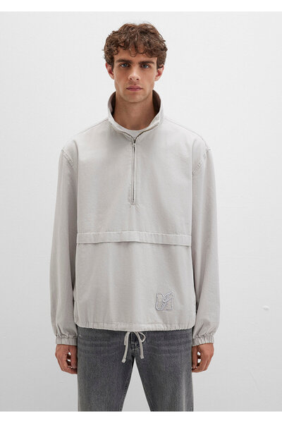 Mavi Yarı Fermuarlı Kanguru Cepli Gri Sweatshirt 0211684-70074