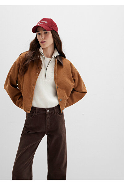 Mavi Kahverengi Kısa Kadife Ceket Oversize / Geniş Kesim 1110842-70381