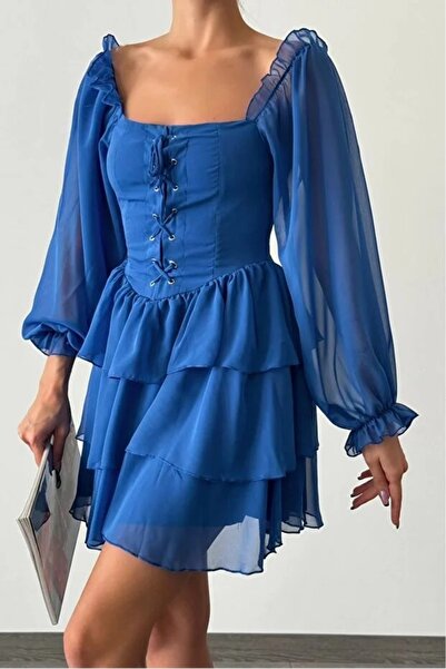 WOMAN VISION Жіноча спідниця з блакитного тюлю з зав'язкою спереду, прозора, ...