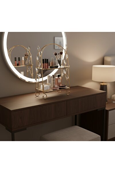 Hinora رف عرض مزود بمرآة من طبقتين مع زخرفة شوكولاتة على شكل حجر متدلي