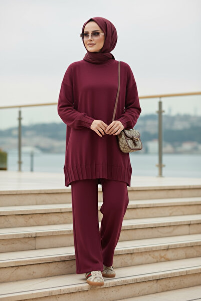Aselim Hijap Moda Alisa Kadın Tesettür İkili Takım Pileli - Premium Kumaş – Bordo