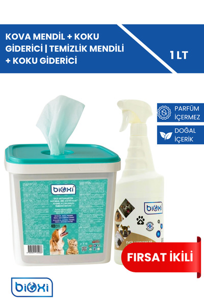 Bioxi Çok Amaçlı Temizleme Kova Mendil & Parfümsüz Kedi Kumu Koku Giderici Dezenfektan 1 Lt (2'Lİ PAKET)