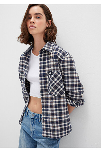 Mavi Lacivert Ekose Gömlek Loose Fit / Bol Rahat Kesim 1211301-81617