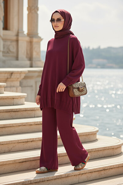 Aselim Hijap Moda Alisa Kadın Tesettür İkili Takım Pileli - Premium Kumaş – Bordo